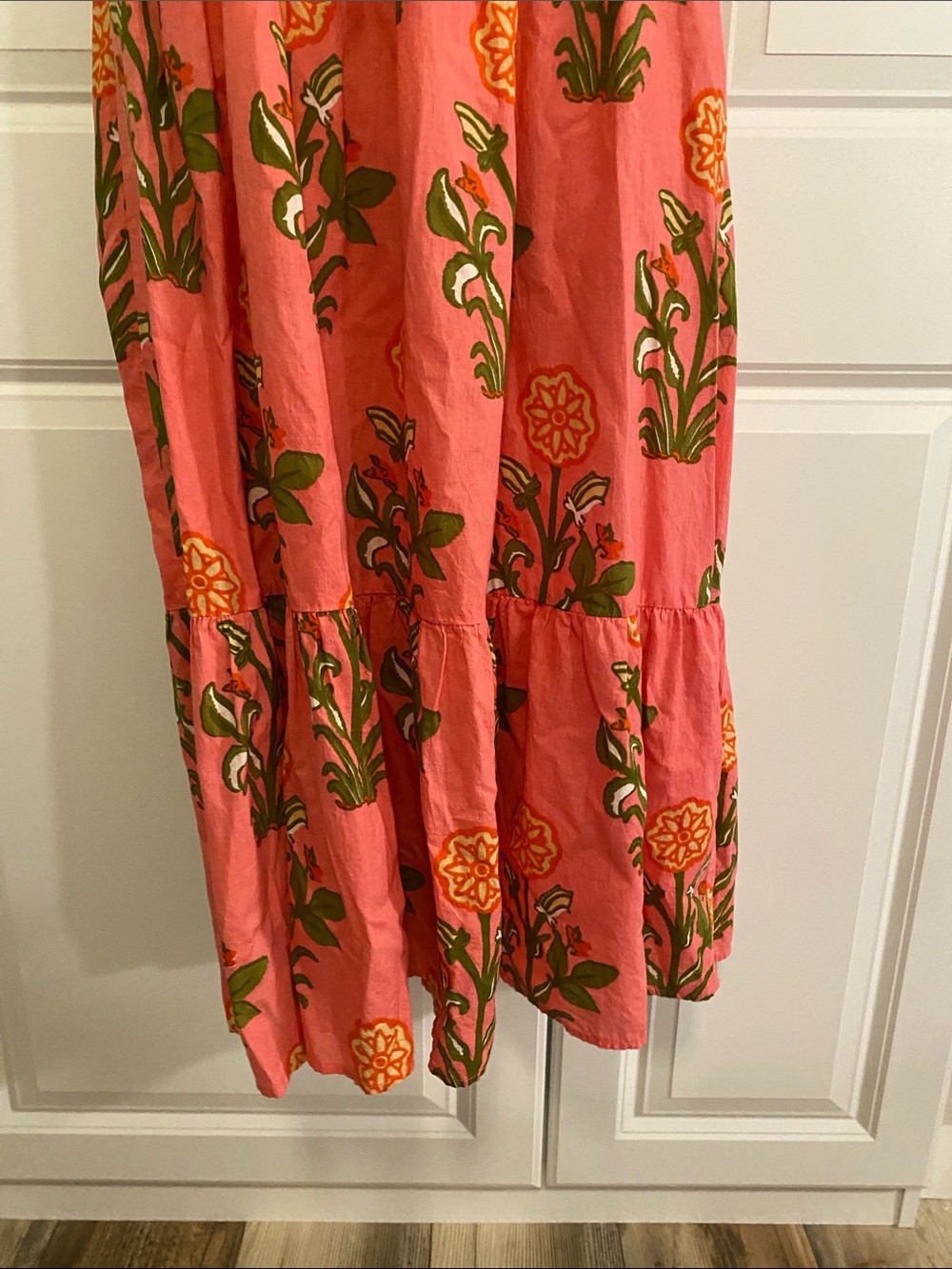 THML Pink Floral Maxi Dress with Olive Trim - Picture 5 of 13